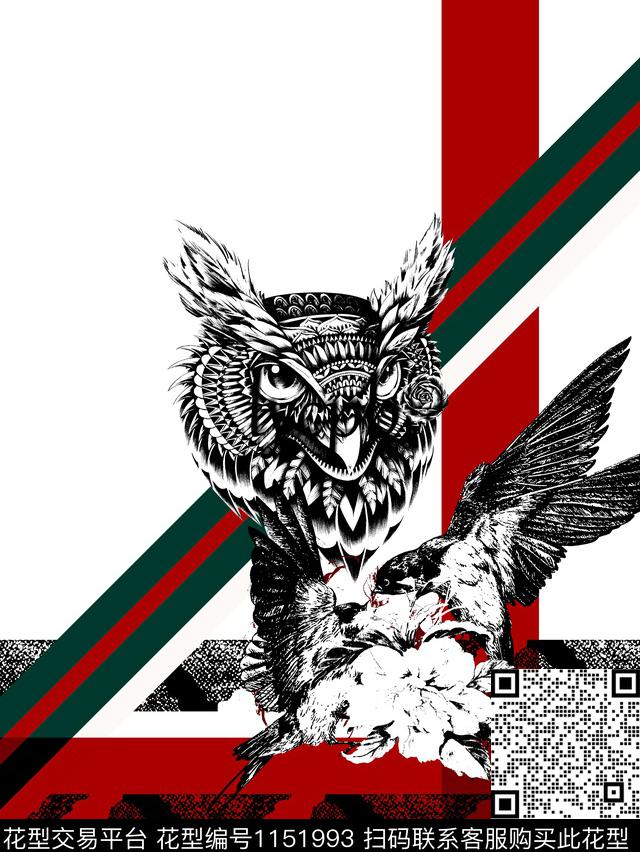 潮牌抽象花卉动物传统印花华亿平台下载（图片编号: 1151993） - 瓦栏（Walan）