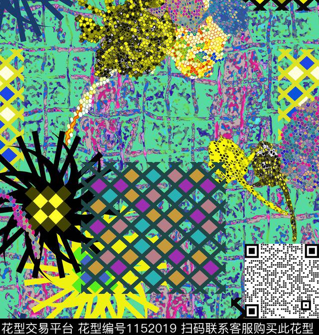 线条画抽象格子数码印花华亿平台下载（图片编号: 1152019） - 瓦栏（Walan）