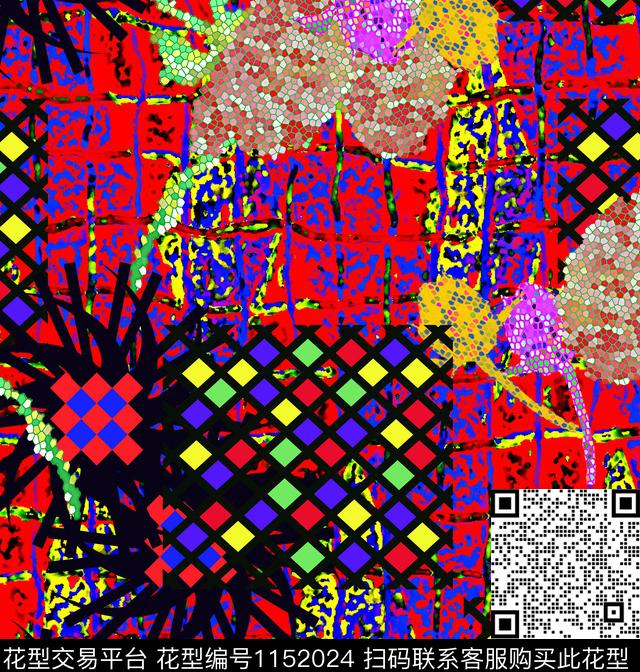 线条画抽象格子数码印花华亿平台下载（图片编号: 1152024） - 瓦栏（Walan）