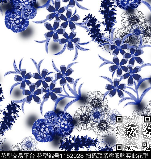 线条画抽象花卉数码印花华亿平台下载（图片编号: 1152028） - 瓦栏（Walan）