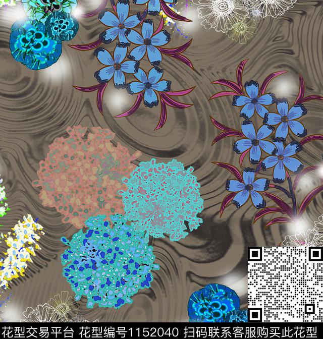 线条画抽象几何数码印花华亿平台下载（图片编号: 1152040） - 瓦栏（Walan）