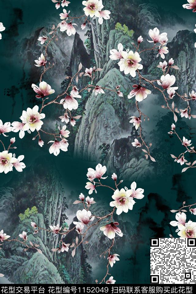 梅花国画小碎花数码印花华亿平台下载（图片编号: 1152049） - 瓦栏（Walan）