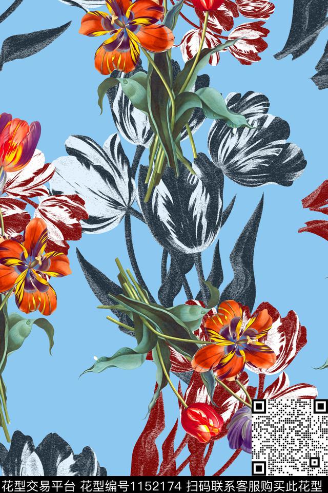 女装大牌风花卉数码印花华亿平台下载（图片编号: 1152174） - 瓦栏（Walan）