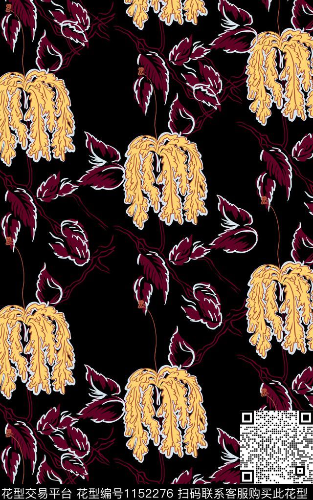 抽象绿植树叶大牌风传统印花华亿平台下载（图片编号: 1152276） - 瓦栏（Walan）