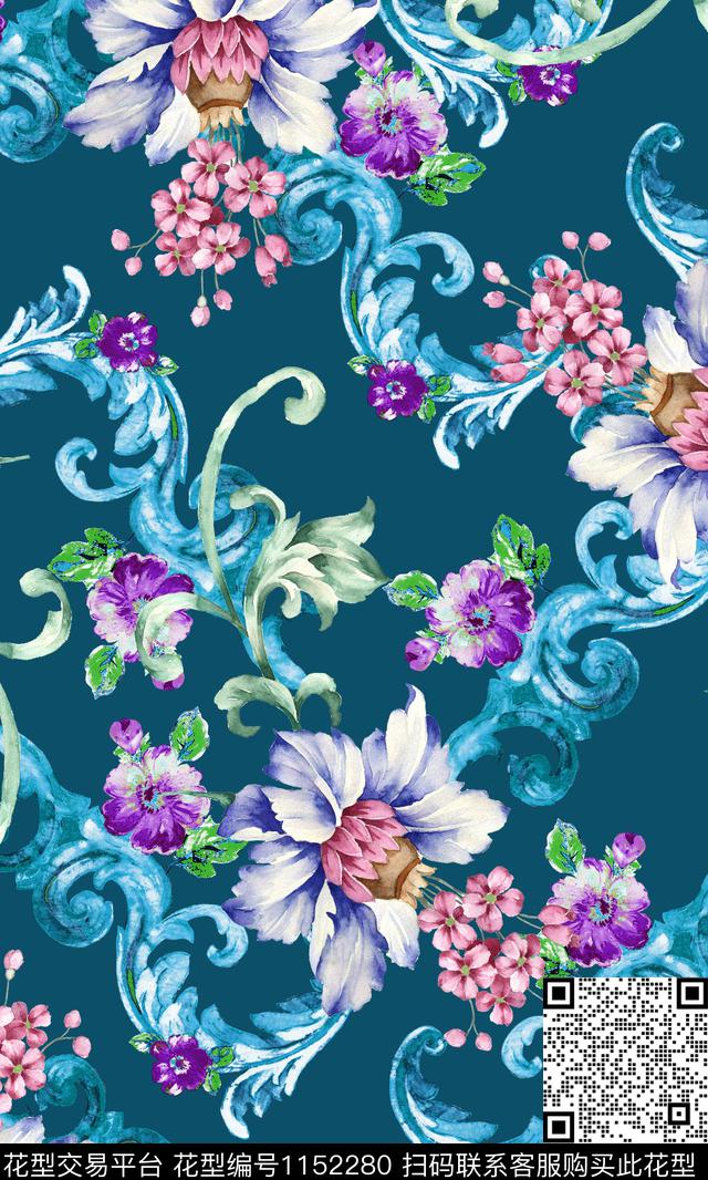 抽象绿植树叶大牌风传统印花华亿平台下载（图片编号: 1152280） - 瓦栏（Walan）