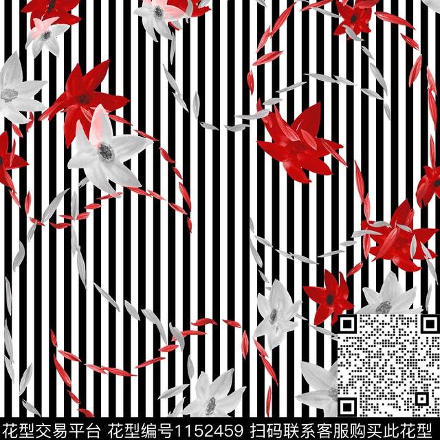 条纹大牌风花卉数码印花华亿平台下载（图片编号: 1152459） - 瓦栏（Walan）