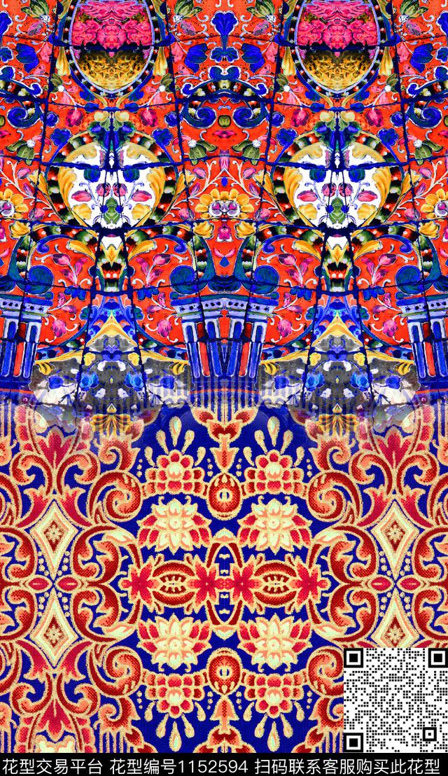 定位花中老年民族风数码印花华亿平台下载（图片编号: 1152594） - 瓦栏（Walan）