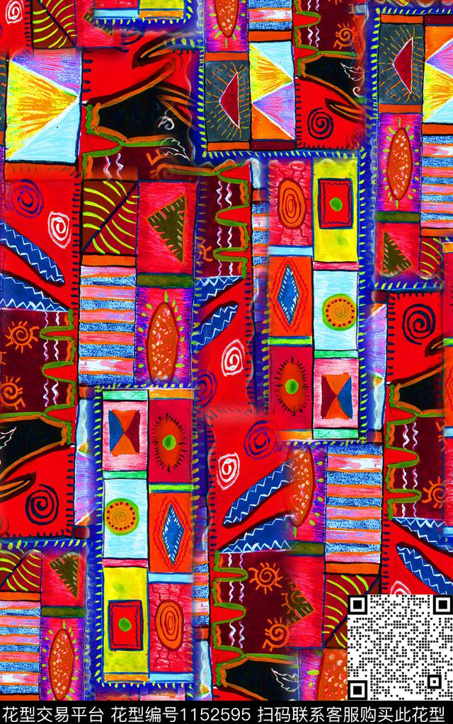 几何中老年民族风数码印花华亿平台下载（图片编号: 1152595） - 瓦栏（Walan）