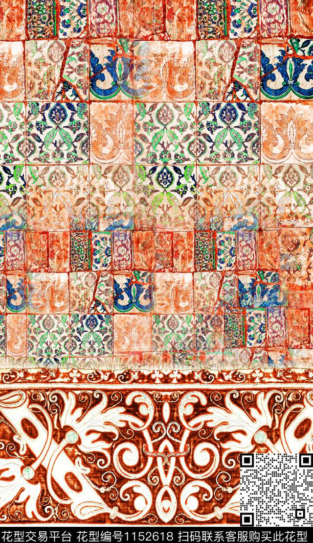 定位花中老年民族风数码印花华亿平台下载（图片编号: 1152618） - 瓦栏（Walan）
