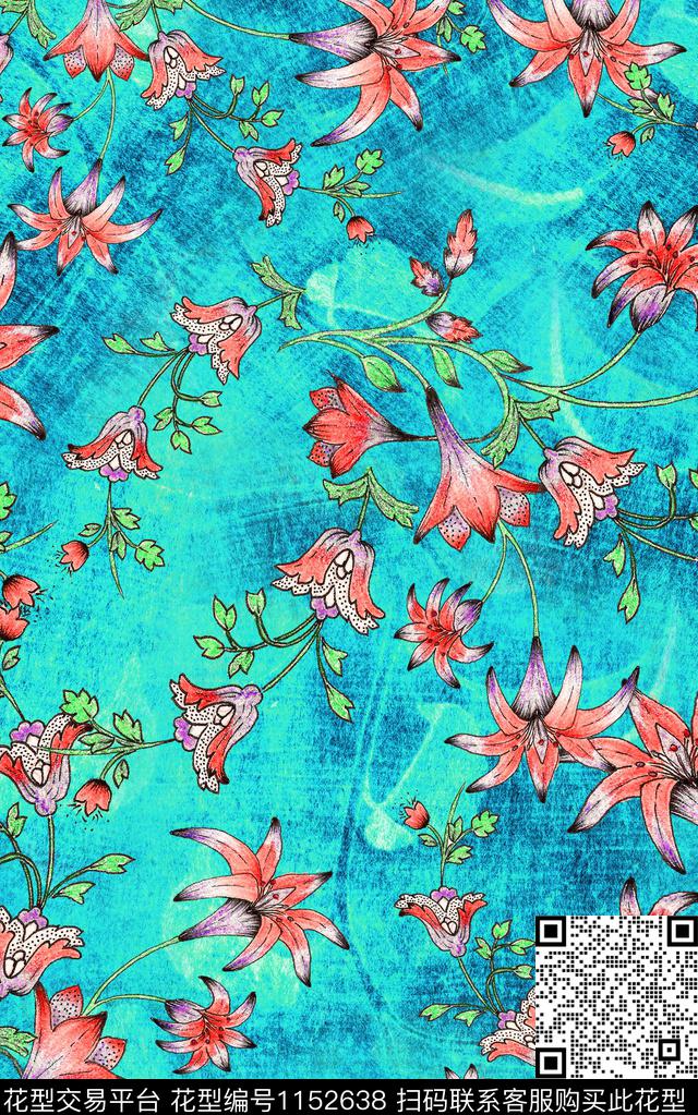 复古手绘花卉数码印花华亿平台下载（图片编号: 1152638） - 瓦栏（Walan）