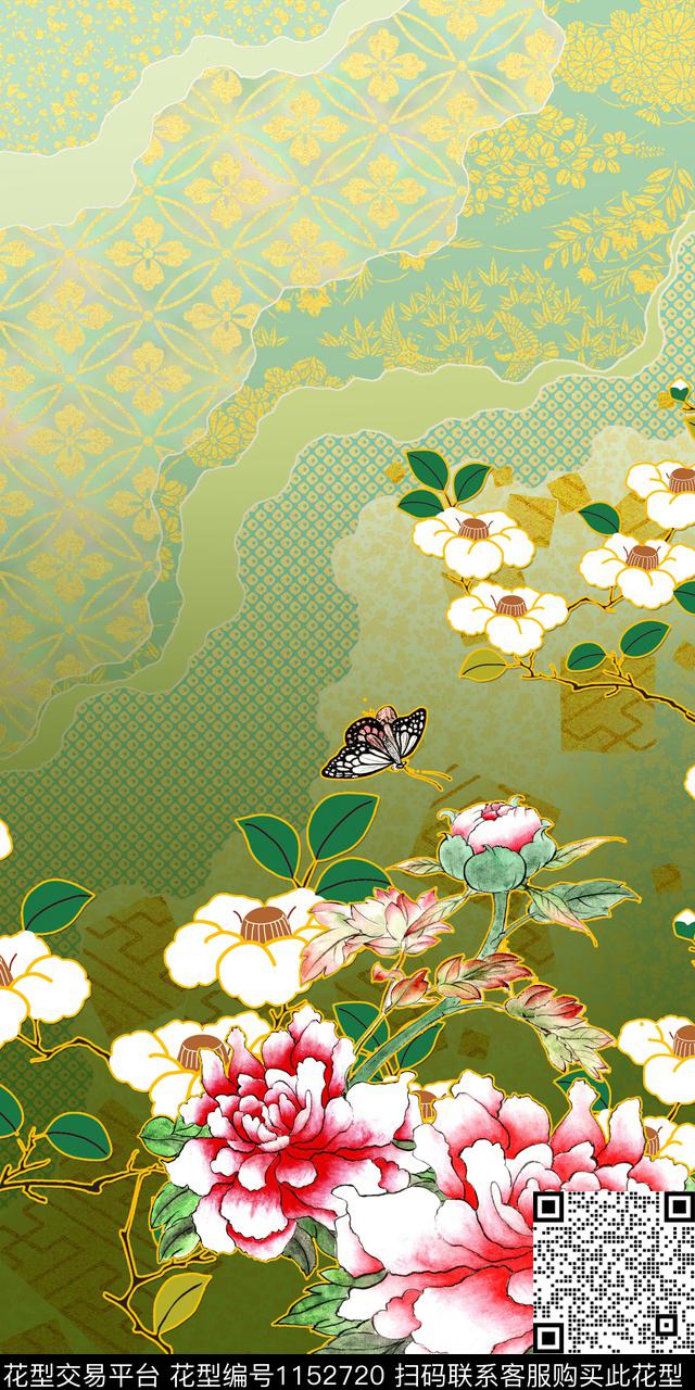 定位花大牌风中国风数码印花华亿平台下载（图片编号: 1152720） - 瓦栏（Walan）
