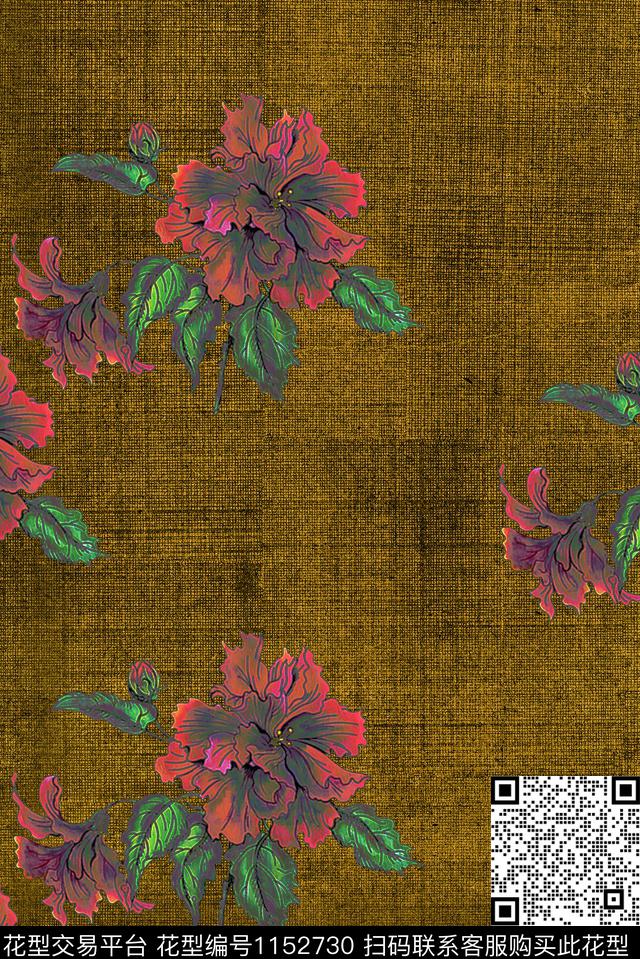 复古手绘花卉数码印花华亿平台下载（图片编号: 1152730） - 瓦栏（Walan）