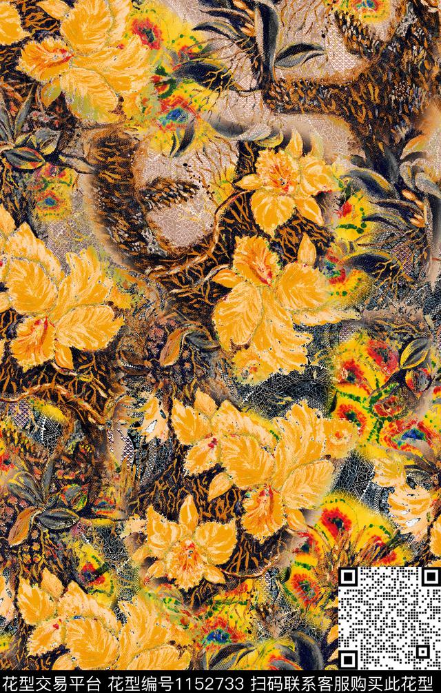 复古手绘花卉数码印花华亿平台下载（图片编号: 1152733） - 瓦栏（Walan）