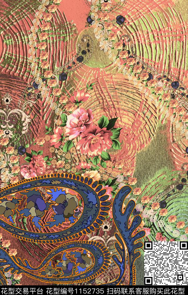 波西米亚花纹肌理数码印花华亿平台下载（图片编号: 1152735） - 瓦栏（Walan）