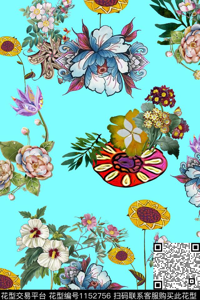 玉兰花花卉传统印花华亿平台下载（图片编号: 1152756） - 瓦栏（Walan）