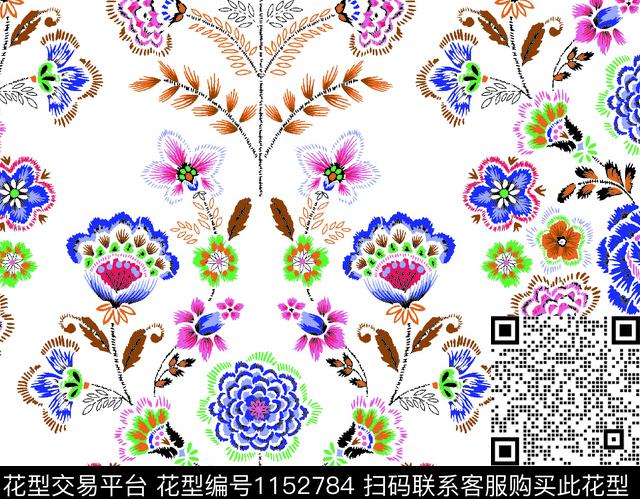 风格化花卉大牌风数码华亿平台数码印花华亿平台下载（图片编号: 1152784） - 瓦栏（Walan）