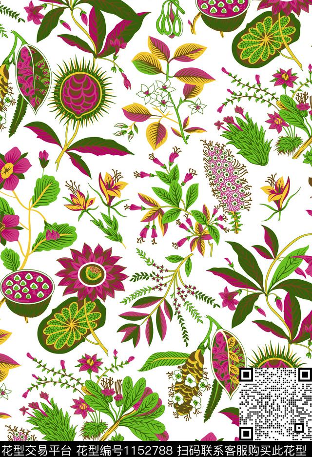 风格化花卉大牌风数码华亿平台数码印花华亿平台下载（图片编号: 1152788） - 瓦栏（Walan）