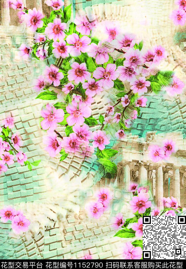 风格化花卉大牌风数码华亿平台数码印花华亿平台下载（图片编号: 1152790） - 瓦栏（Walan）