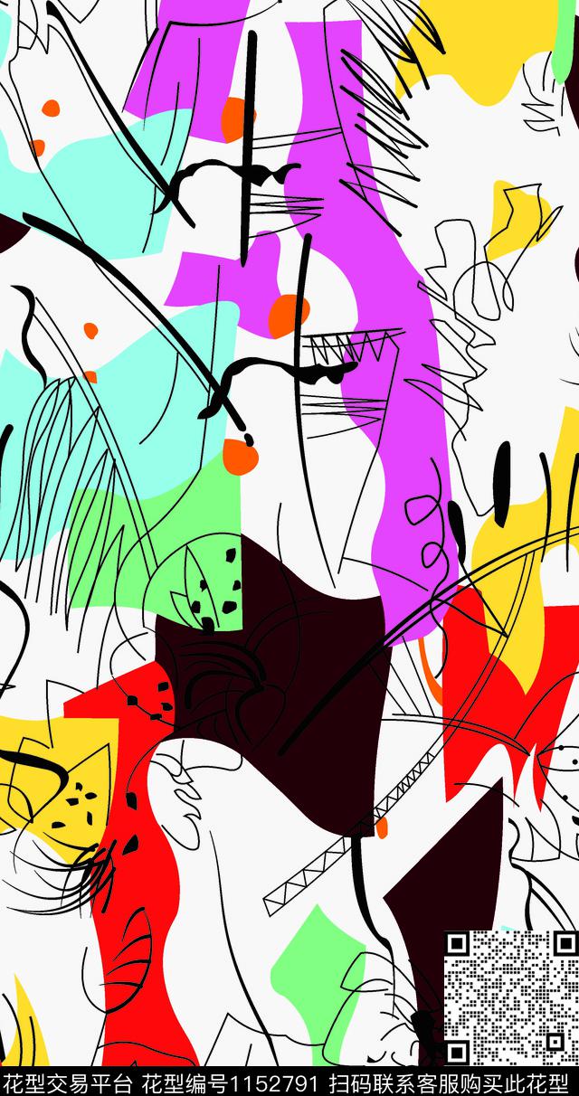 风格化花卉大牌风抽象数码印花华亿平台下载（图片编号: 1152791） - 瓦栏（Walan）