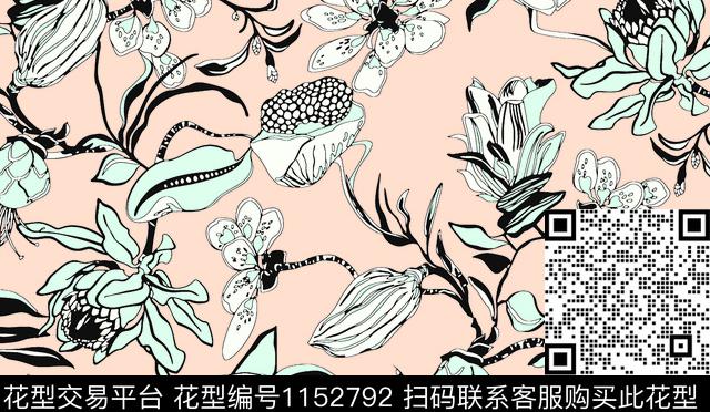 风格化花卉大牌风数码华亿平台数码印花华亿平台下载（图片编号: 1152792） - 瓦栏（Walan）