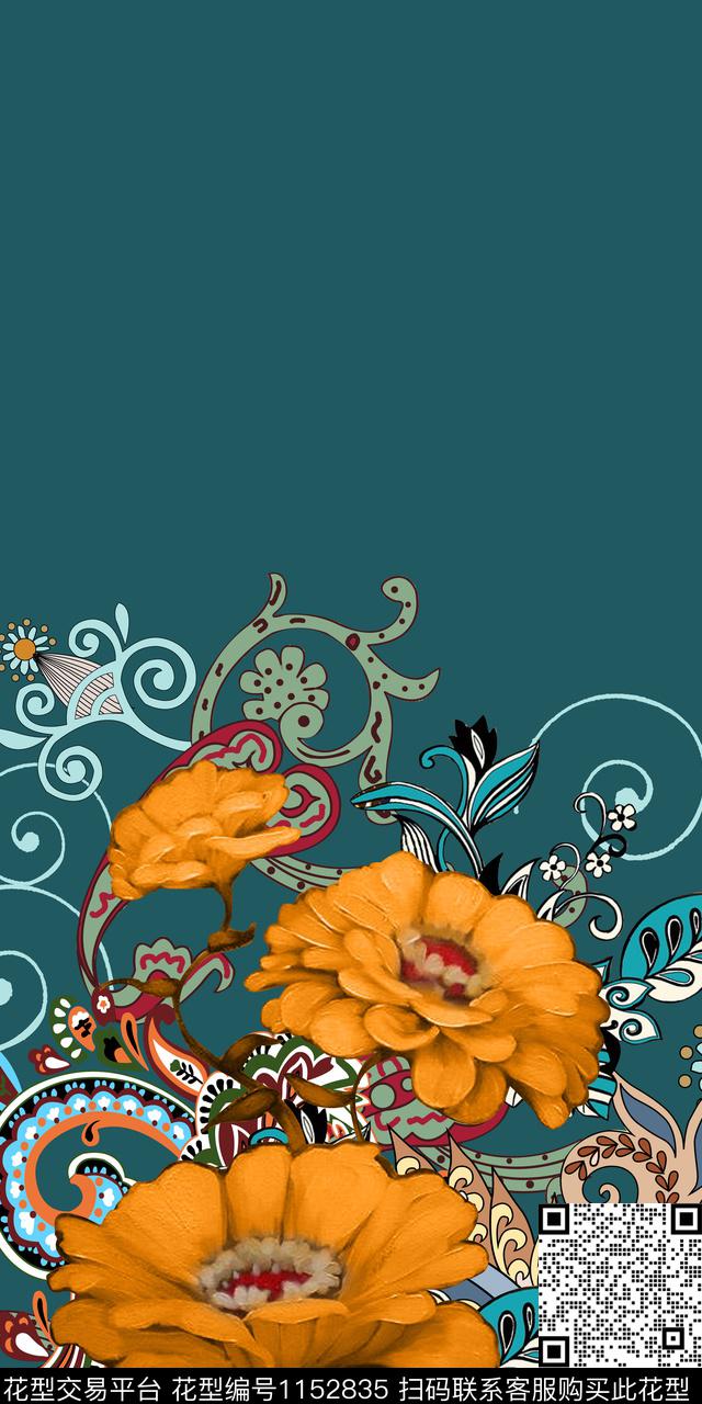 定位花花卉民族风传统印花华亿平台下载（图片编号: 1152835） - 瓦栏（Walan）