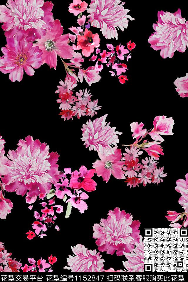 手绘花卉花卉素色传统印花华亿平台下载（图片编号: 1152847） - 瓦栏（Walan）