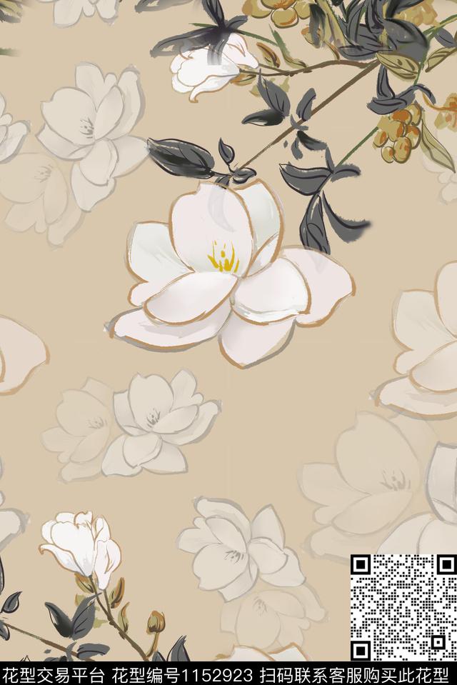 花卉中国风真丝数码印花华亿平台下载（图片编号: 1152923） - 瓦栏（Walan）