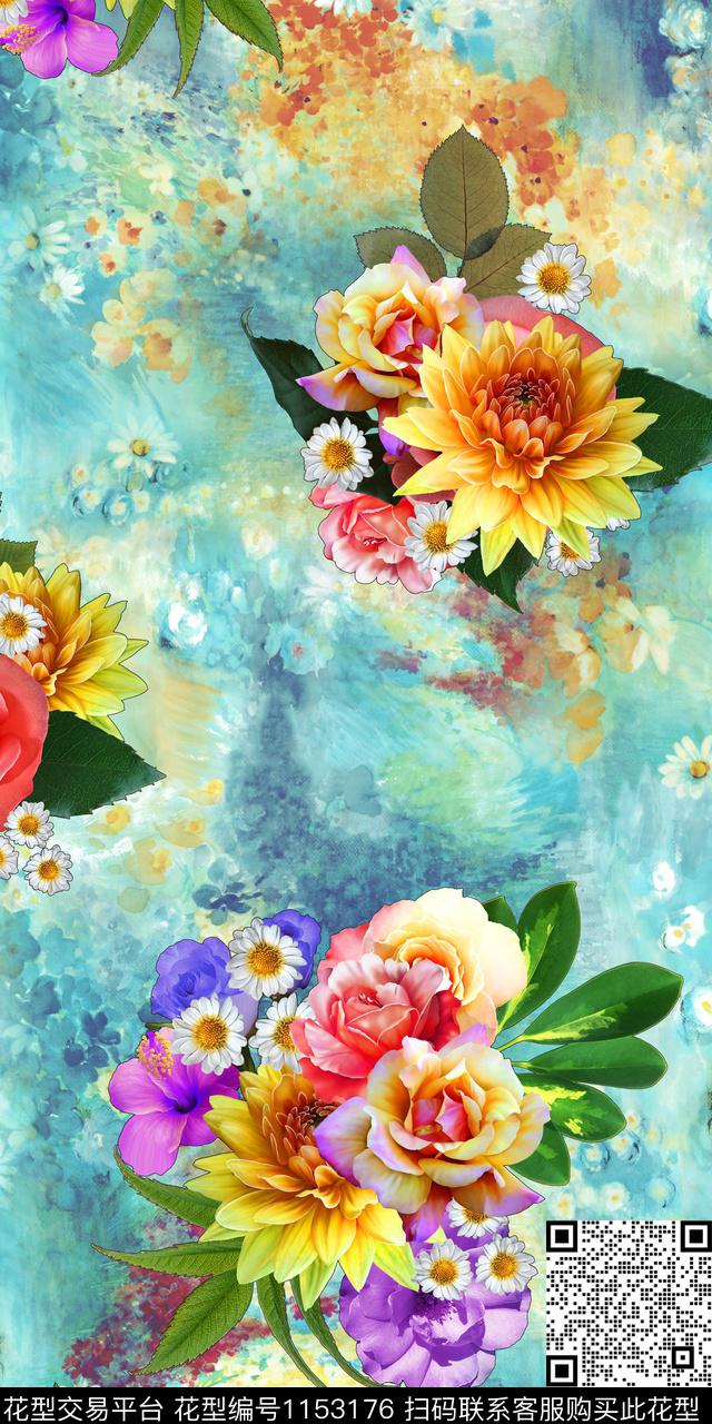 抽象花卉外贸数码印花华亿平台下载（图片编号: 1153176） - 瓦栏（Walan）