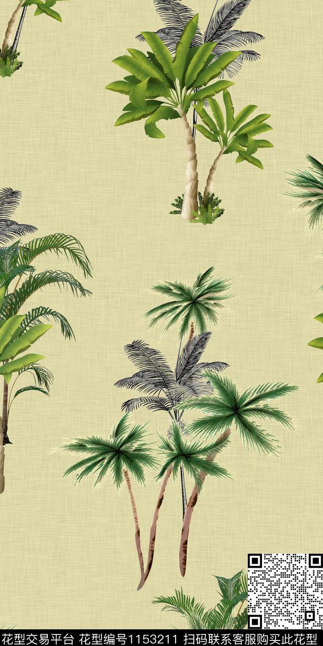 椰子树热带华亿平台热带树木数码印花华亿平台下载（图片编号: 1153211） - 瓦栏（Walan）