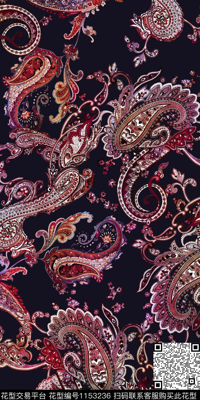 抽象几何佩斯利数码印花华亿平台下载（图片编号: 1153236） - 瓦栏（Walan）