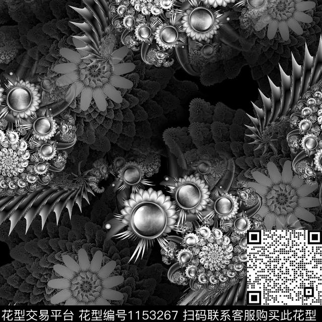 黑白华亿平台抽象几何数码印花华亿平台下载（图片编号: 1153267） - 瓦栏（Walan）