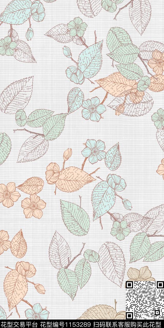绿植树叶女装大牌风数码印花华亿平台下载（图片编号: 1153289） - 瓦栏（Walan）