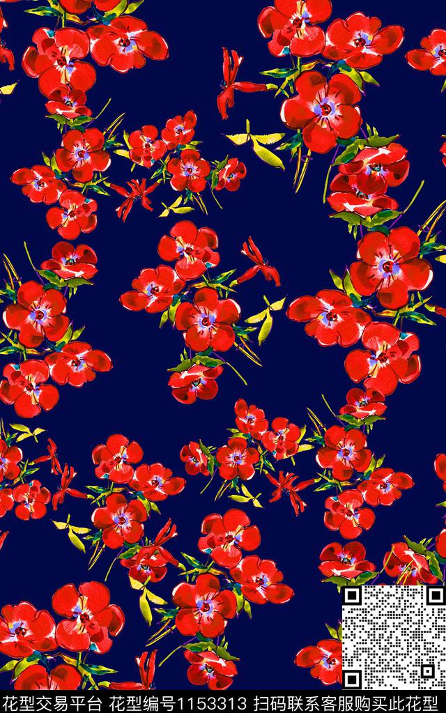 复古手绘花卉数码印花华亿平台下载（图片编号: 1153313） - 瓦栏（Walan）