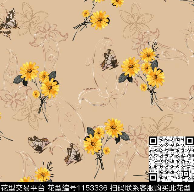 水彩花卉休闲混合拼接数码印花华亿平台下载（图片编号: 1153336） - 瓦栏（Walan）