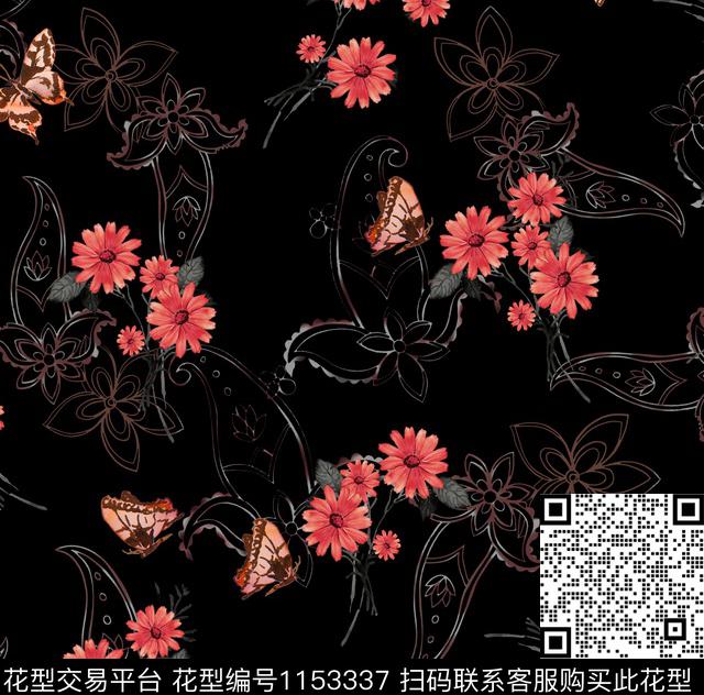 水彩花卉休闲混合拼接数码印花华亿平台下载（图片编号: 1153337） - 瓦栏（Walan）