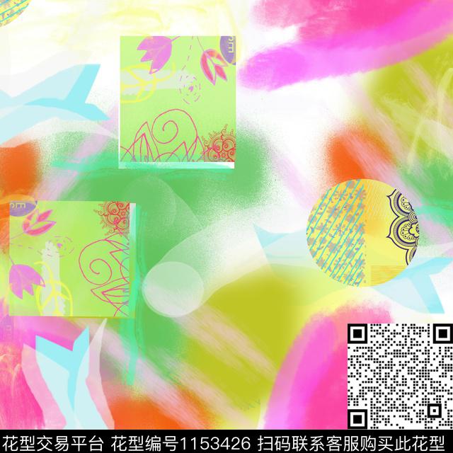 抽象几何创意数码印花华亿平台下载（图片编号: 1153426） - 瓦栏（Walan）