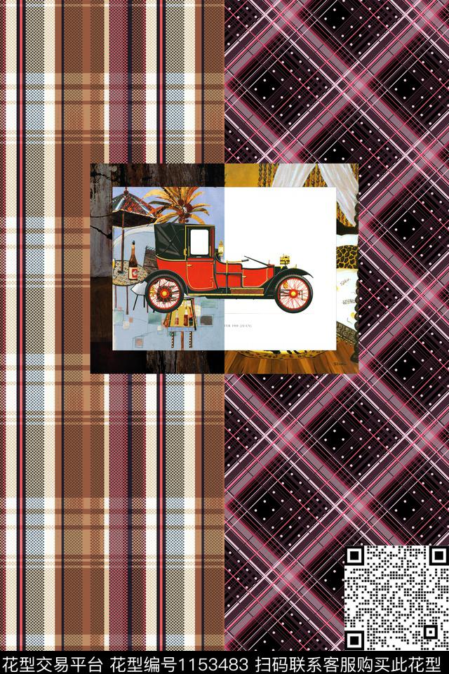 格子创意前片数码印花华亿平台下载（图片编号: 1153483） - 瓦栏（Walan）
