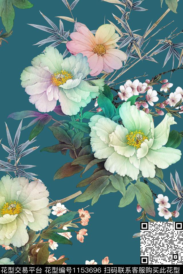 梅花竹子牡丹数码印花华亿平台下载（图片编号: 1153696） - 瓦栏（Walan）