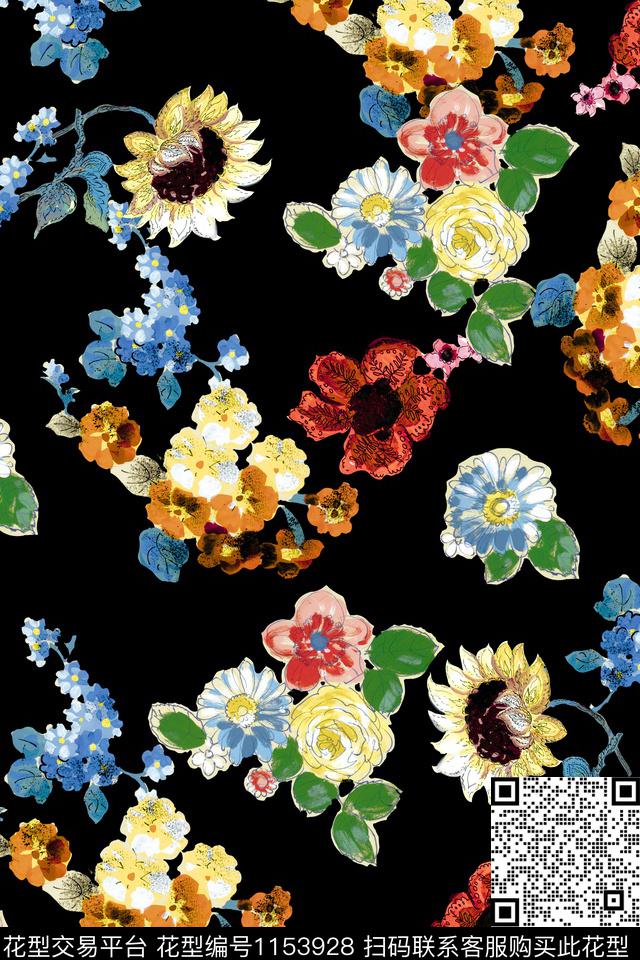 大牌风水彩花卉清爽底花卉数码印花华亿平台下载（图片编号: 1153928） - 瓦栏（Walan）