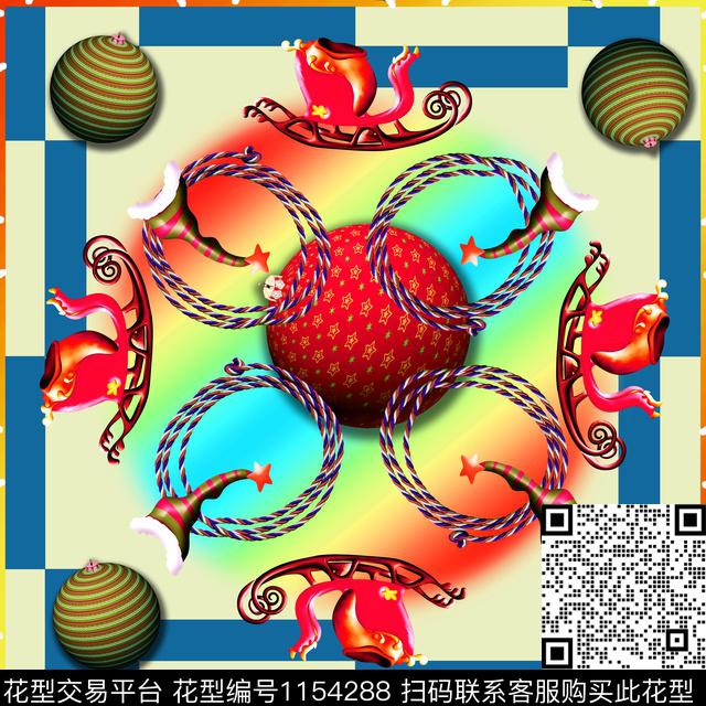 圣诞方巾炫彩数码印花华亿平台下载（图片编号: 1154288） - 瓦栏（Walan）