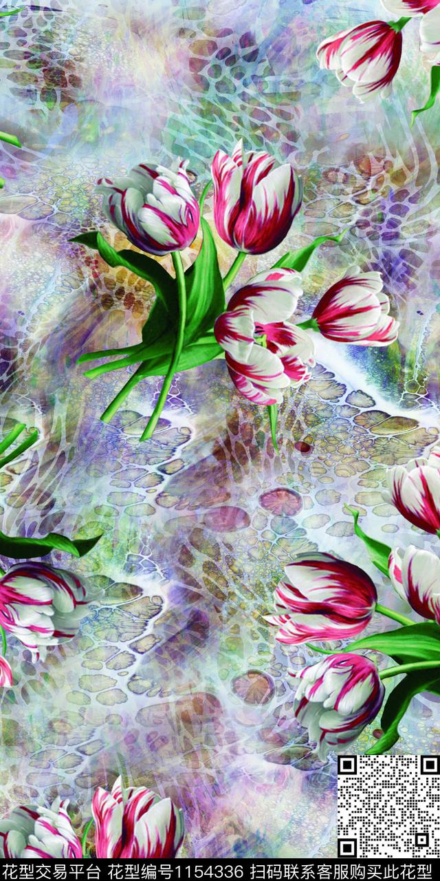 郁金香素雅大牌风数码印花华亿平台下载（图片编号: 1154336） - 瓦栏（Walan）