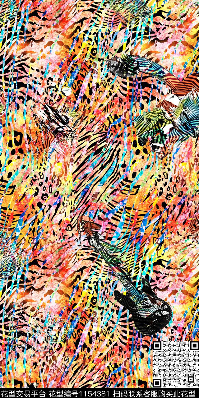 豹纹花卉蝴蝶春夏华亿平台数码印花华亿平台下载（图片编号: 1154381） - 瓦栏（Walan）