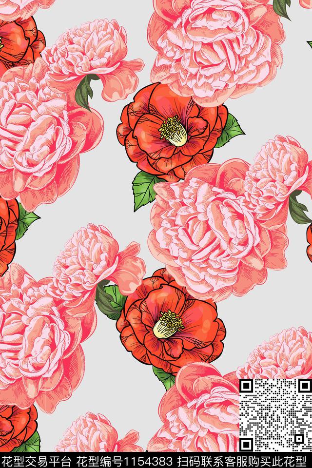 清爽底花卉手绘花卉花卉数码印花华亿平台下载（图片编号: 1154383） - 瓦栏（Walan）