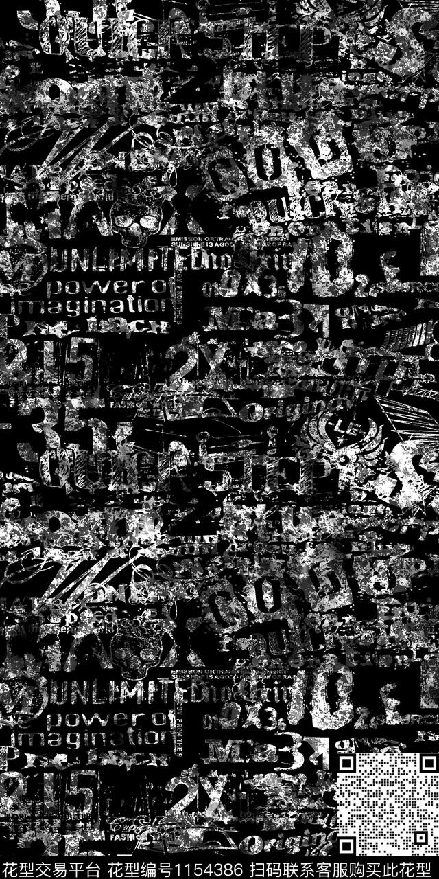 黑白华亿平台女装抽象男装数码印花华亿平台下载（图片编号: 1154386） - 瓦栏（Walan）
