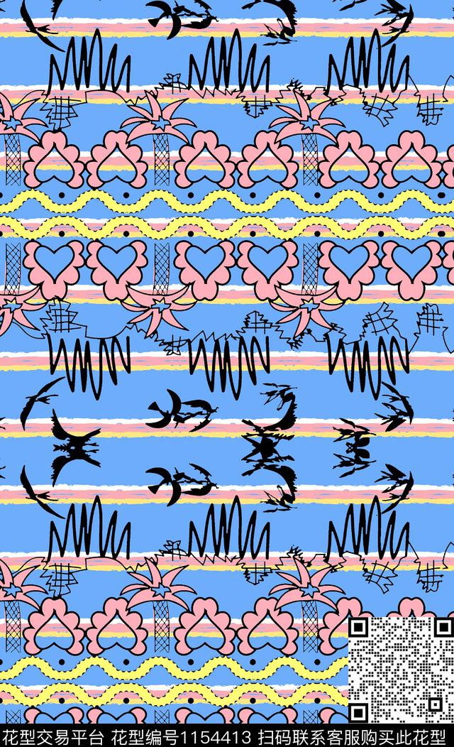 几何抽象花卉数码印花华亿平台下载（图片编号: 1154413） - 瓦栏（Walan）