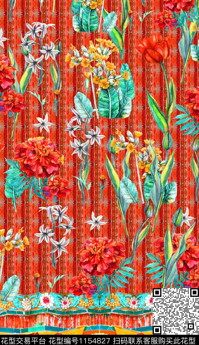 花卉中老年民族风数码印花华亿平台下载（图片编号: 1154827） - 瓦栏（Walan）