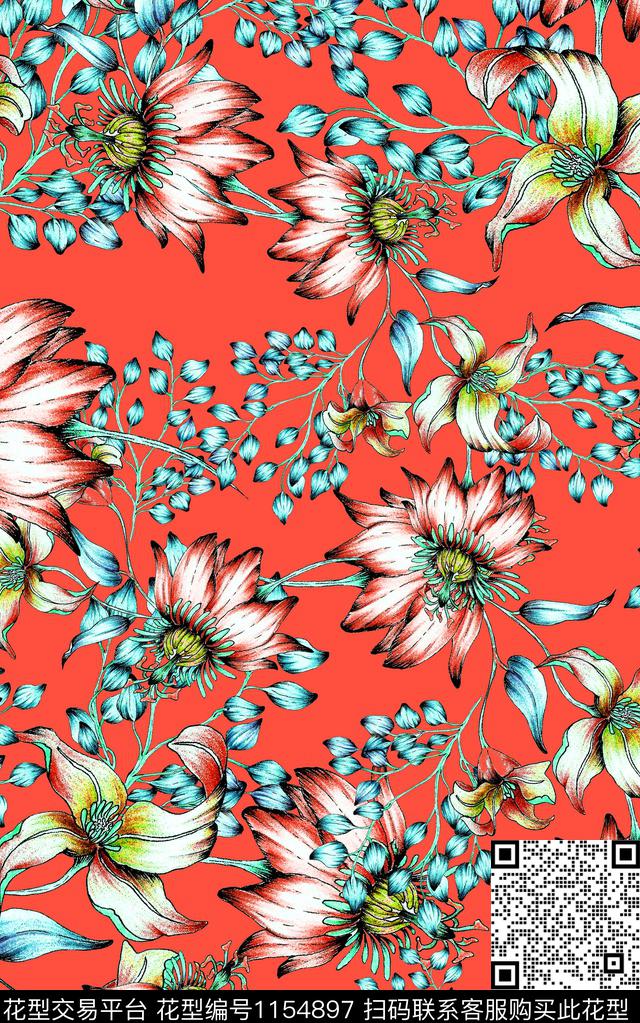 小碎花花卉中老年数码印花华亿平台下载（图片编号: 1154897） - 瓦栏（Walan）