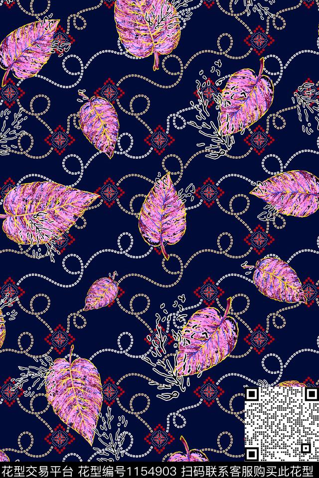 植物绿植树叶大牌风数码印花华亿平台下载（图片编号: 1154903） - 瓦栏（Walan）