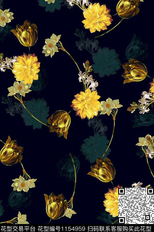 旗袍花卉满版散花数码印花华亿平台下载（图片编号: 1154959） - 瓦栏（Walan）