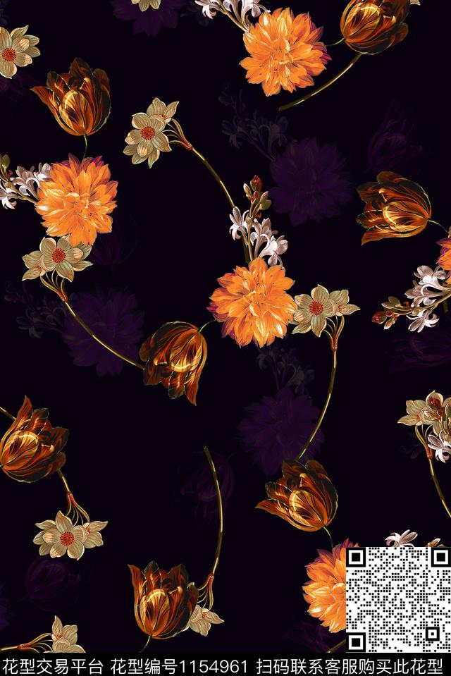 旗袍花卉满版散花数码印花华亿平台下载（图片编号: 1154961） - 瓦栏（Walan）